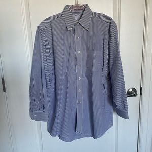 Brooks Brothers classic non iron blue stripe button up dress shirt 16.5 - 32
